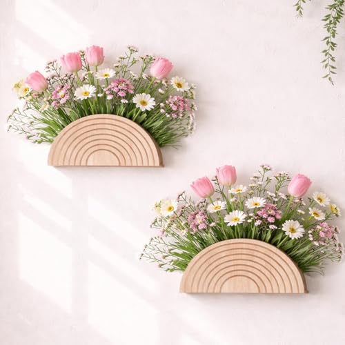 Vase à fleurs mural en bois intérieur 2 pièces pour plante séchée - 3