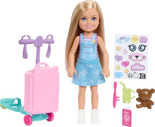 Image of Barbie Club Chelsea Limitless Adventure Blonde Doll, Rolling Scooter-Suitcase and Travel-Themed Accessories