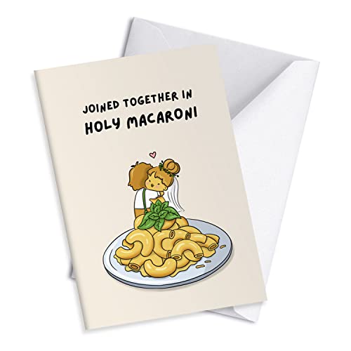 Aly Lou Funny Wedding Cards, Engagement Bridesmaid Bachelorette Cards For Bride/Groom, Him/Her, Couple, Congratulations Greeting Cards (Joined Together In Holy Macaroni) #TOP17