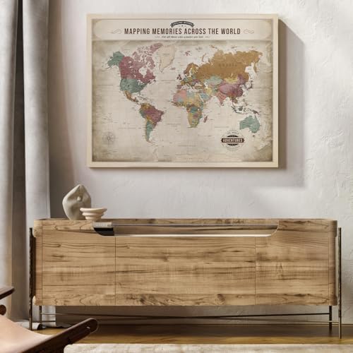 Image of DECORARTS - Vintage Soft Pastel World Map Canvas Wall Art, World Maps for Wall Decor, Hand-Stretched Giclee Print, Living Room Dining Office Home Decor, Ready to Hang, Handcrafted in USA, 30x24''