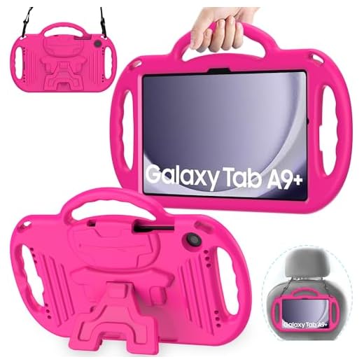 AVAWO Capa infantil para Samsung Galaxy Tab A9+/A9 Plus 11 polegadas 2023, com alça, alça leve à prova de choque, modelo 2023 (SM-X210/X216/X218) com cordão, rosa