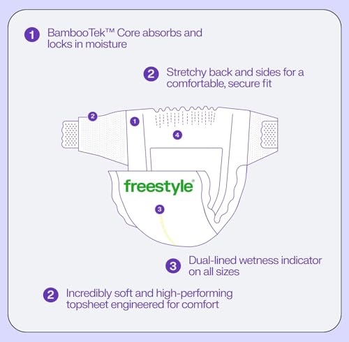 Freestyle BambooTek Diapers – (Size 3) Hyper Absorbent & Non-Toxic – Disposable Diapers for Sensitive Skin – Ultra Soft Diaper\'s (16-28 lbs) – 56 Count