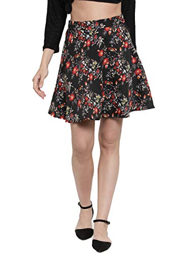 Image of Sera Women's Floral Print Black Viscose Rayon A-Line Casual Mini Skirt