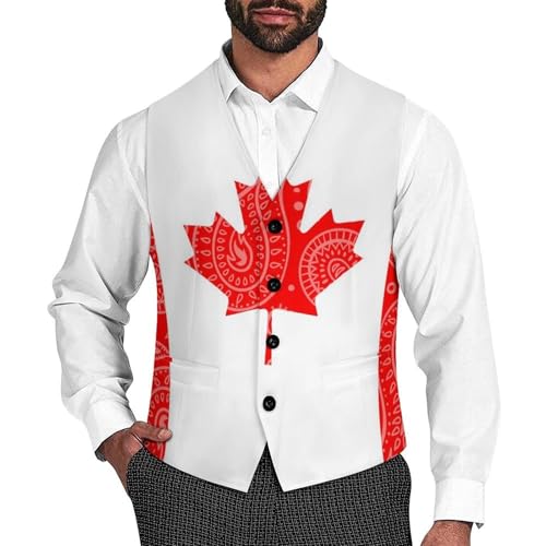 Canadian Flag Paisley Pattern Novelty Men's Suit Vest Funny Formal Dress Vests Business Waistcoat