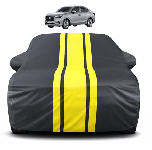 Image of Auto Hub Car Cover Compatible with Honda Amaze (Model- 2024-Till Date) with Mirror Pocket, Soft Cotton Lining, Amaze Car Cover Waterproof - Yellow-Black