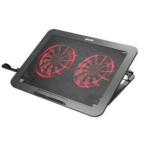 Image of Geonix CoolZ 2Fan Laptop Cooling Pad |High-Performance 2 Cooling Fans 6 Adjustable Height Levels Up to 130mm | Compatible Upto 17-Inches| Supports uto 5kg | Mobile Phone Stand (Black & Red)