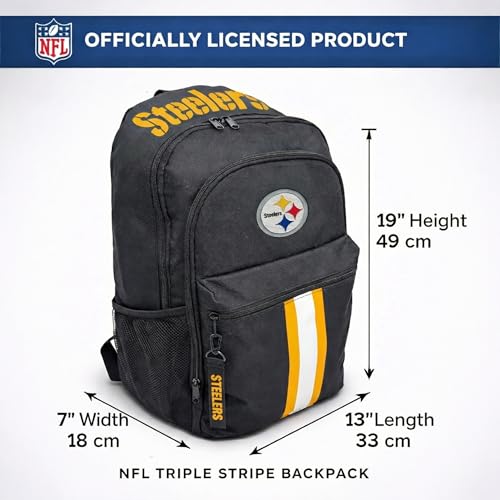 Image of NFL Pittsburgh Steelers Backpack - Triple Stripe Wordmark Design with Keychain