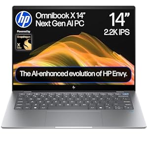 HP OmniBook X 14'' AI PC | Copilot+ PC | Qualcomm Snapdragon® X Elite | 45 TOPS AI dedicated NPU | 16GB RAM | 1TB SSD | Up to 26hrs battery | Touchscreen Display | Win 11 | Poly Studio | 14-fe0000sa