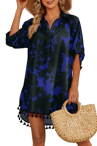 Yincro Womens Swimsuit Beach Coverup (Blue Flowers, L)