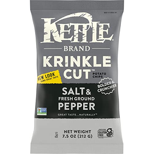 Image of Kettle Brand Krinkle Cut Salt and Fresh Ground Pepper Kettle Potato Chips, Gluten-Free, Non-GMO, 7.5 oz Bag (Pack of 12)