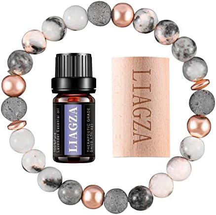 liagza Beaded Bracelets For Women-Lava Bead Bracelet Set,Healing Stones,Balancing Chakra,Essential Oil Bracelets With Lava Rock,Anxiety Bracelet,Stress Relief Gifts For Women (Grey+)