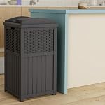 Suncast 33 Gallon Wicker-Style Hideaway Trash Can with Secure Latching Lid and Weather-Resistant Construction for Patio, Cyberspace Grey, Made in the USA - Image 2