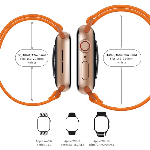 Image of AMANECER Stretchy Nylon Bands Compatible with Apple Watch SE 3 /2 /1 Series 11 /10 /9 /8 /7 /6 /5 /4, Adjustable Braided Elastic Sport Loop Rugged Breathable Straps for iWatch Women Men (Orange, 38 /40 /41 /42MM)