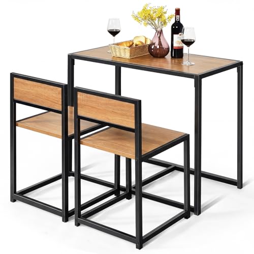 GOPLUS Ensemble de Table et Chaises Compacte et Antidérapante avec Cadre en Métal, Table avec 2 Chaises Robuste et Pratique, Style Rétro Idéal pour Salle...