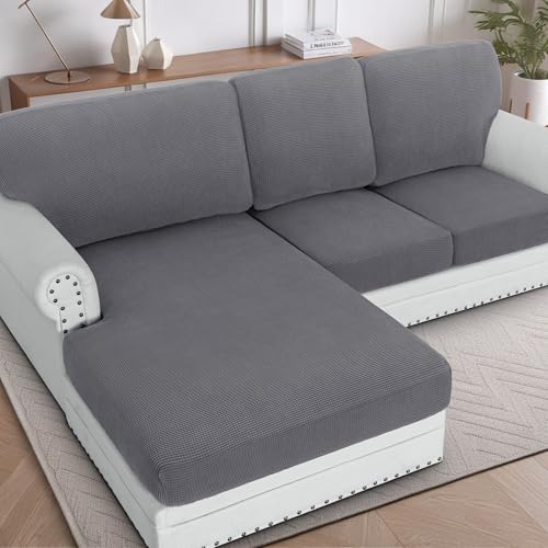 H.VERSAILTEX Sectional Couch Covers 3 Pieces Sofa Seat Cushion Covers L Shape Separate Cushion Couch Chaise Cover for Both Left/Right Sectional Couch (Seat Only: 1 Chaise + 2 Sofa, Grey)