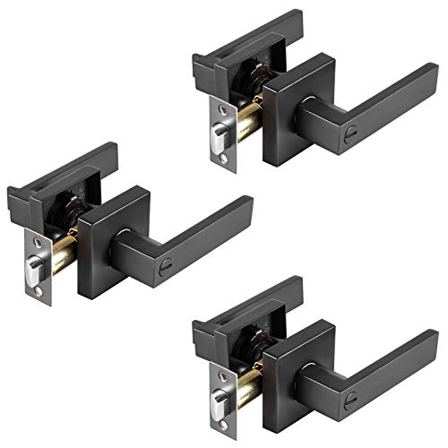 Happybuy Privacy Square Lever 3 Pack Square Door Handles Bathroom Metal Locks Interior Door Handles Square Privacy Door Handle Privacy Lock Lever Reversible Handles for Bedroom Bathroom