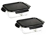 LOCK & LOCK Boroseal Frischhaltedosen aus Glas - 2er Vorratsdosenset - eckig - mit Deckel für Backofen, Mikrowelle & zum Einfrieren - mit Trennwand - 950 ml
