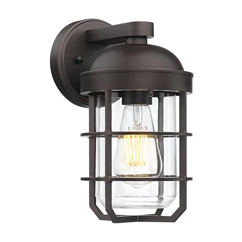 Image of Emliviar Farmhouse Wall Mount Outdoor Lighting, Nautical Exterior Light Fixture Metal with Clear Glass, Outside Light in Oil Rubbed Bronze Finish for Garden & Porch, GE255BL ORB