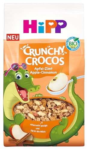 HiPP Bio Müesli Crunchy Crocos Apfel-Zimt (5 x 300g), für Kinder ab 3 Jahren, Süße aus der Maniokwurzel, färbt die Milch gelblich, in bester Bio-Qualität