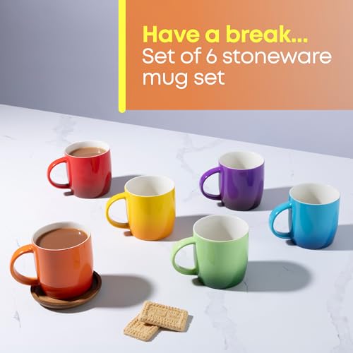 FiNeWaY Stoneware Coffee Mugs Set of 6 - Sturdy & Large Capacity Ceramic Ombre Coffee Cups - Dishwasher & Microwave Safe - Colourful Gradient Ceramic Coffee & Tea Cup (325ml) - Image 2