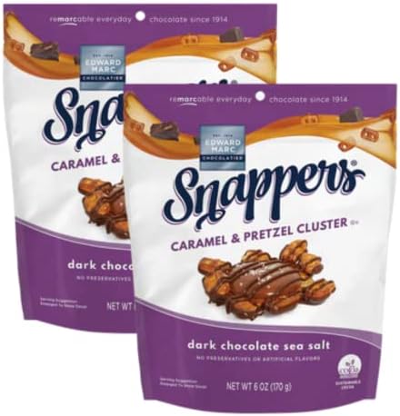 Edward Marc Snappers Sweet Caramel & Pretzels Cluster - Crunchy Pretzel Snack With Dark Chocolate & Sea Salt For Adults And Kids - 6 oz (Pack of 2)