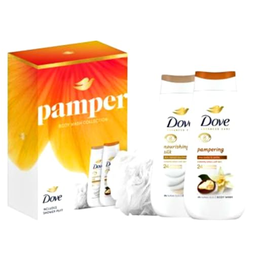 Dove Pamper Duo Gift Set Advanced Care Body Wash Set with Shower Puff 2 x 225ml