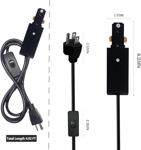 Black Track Lighting Live End Cord Kit with Dimmer Switch, 4.92FT H Track Live End Feed Connector, Suitable for H Type Single Circuit 3-Wire-1 Track Lighting Systems