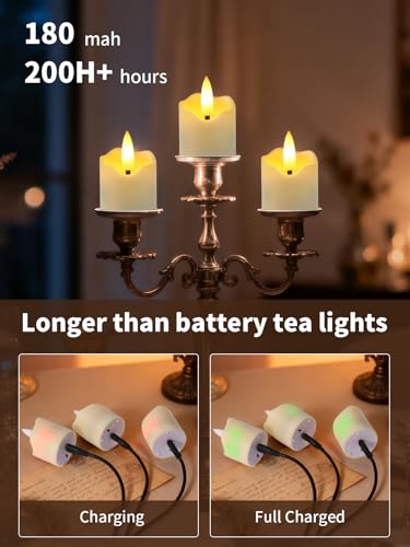 Image of Rechargeable Flameless Tea Light Candles with Timer Remote, 1.5 inchx2.2 inch Electric Fake Flickering Votive Candles for Anniversary Wedding Centerpiece Table Decor Funeral Halloween Christmas, ivory, 6 Pack