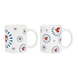 Lot de 2 Mugs en Porcelaine motif Fleurs - Grande Tasse décor La Vache qui rit Vol. 30 cl H. 7,5 cm - Mugs en coffret cadeau