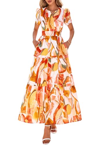 PRETTYGARDEN Women's 2025 Summer Boho Maxi Dresses Floral Short Sleeve