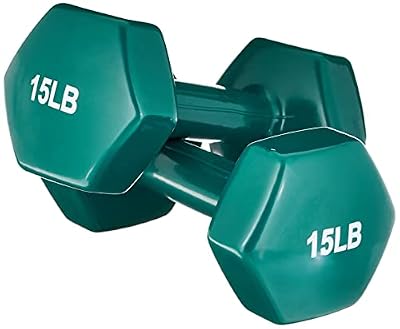 Amazon Basics Vinyl Coated Hexagon Dumbbell Hand Weights with Non-Slip Grip for Exercise, 15 Pounds, Teal, Pair