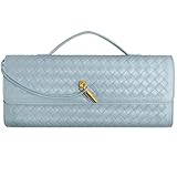 Jumping Deer Woven Clutch Purses for Women, Formal Satchel Leather Evening Bag Shoulder Handbag, Airy Blue