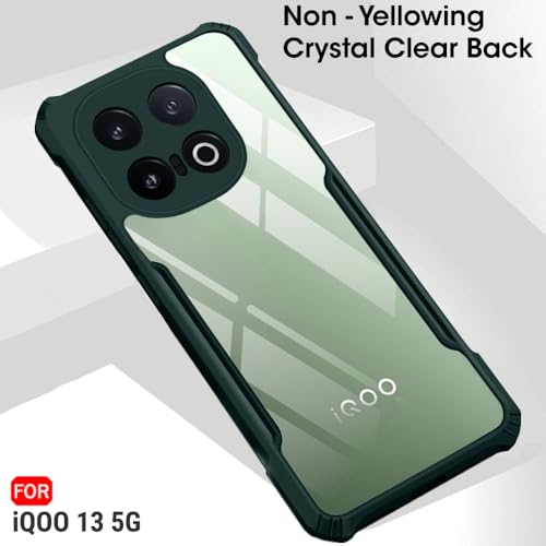 Image of TheGiftKart Shockproof Crystal Clear Back Cover Case for iQOO 13 5G | 360 Degree Protection | Protective Design | Transparent Back Cover Case for iQOO 13 5G (PC & TPU, Green Bumper)