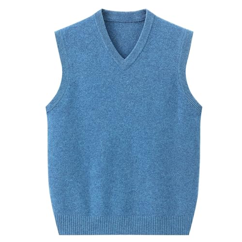 Rivccku Men’s Sleeveless Sweater Vest 100% Pure Cashmere V-Neck Style Pullover
