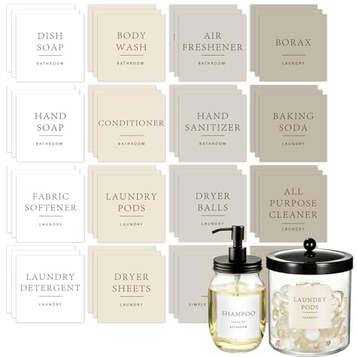 Amolliar 48 Pcs Waterproof Bathroom Organization Labels Self-Adhesive