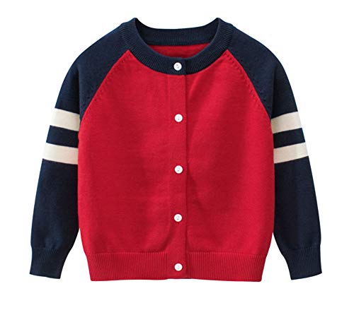 Baby Boys Girls Button-Down Cardigan Toddler Cotton Knit Sweater 1-8t Kid (Red/Blue, 90)