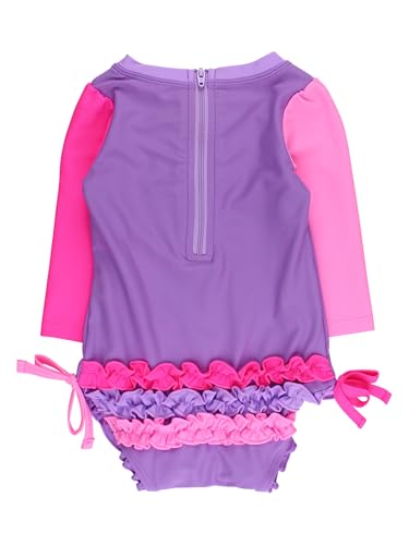 Image of RuffleButts Baby Girls UPF 50+ Sun Protection Floral Printed Long Sleeve One Piece Rash Guard Swimsuit with Zipper