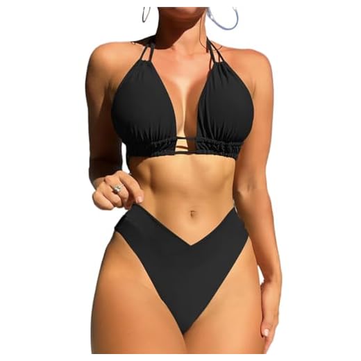 Bikinis Mujer Push Up Elegante Traje de baño de Mujer de Dos Piezas Push Up Halter Bikini Estampado Cuello de V Bañadores Sexy Bikini y Deportivo de Cintura