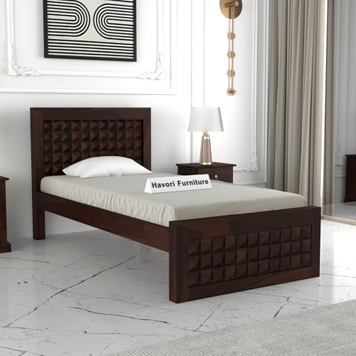 Image of Solid Sheesham Wood Single Size Bed Without Storage for Bedroom Living Room Single Cot for Home Wooden Palang for Hotel (Walnut, Size 6 * 3)