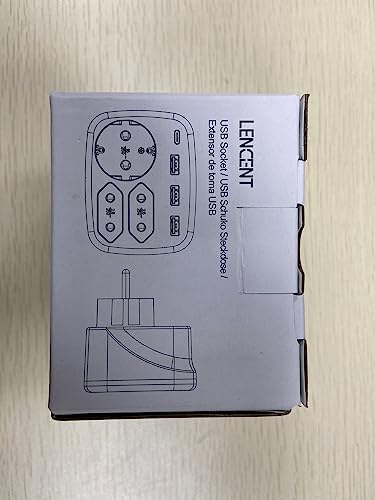 LENCENT Gniazdo wtykowe 7 w 1, adapter do gniazdka, 3 gniazda podwójne Euro i 1 wtyczka Schuko z 3 portami USB i USB-C, podwójna wtyczka do gniazdka ściennego, poliwęglan