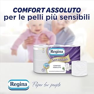 Regina Sensation - 42 Rotoli di Carta Igienica, 160 Soffici Strappi a 3 Veli, Morbida e Resistente, Con Estratto Naturale di Cotone, 60% Plastica Riciclata