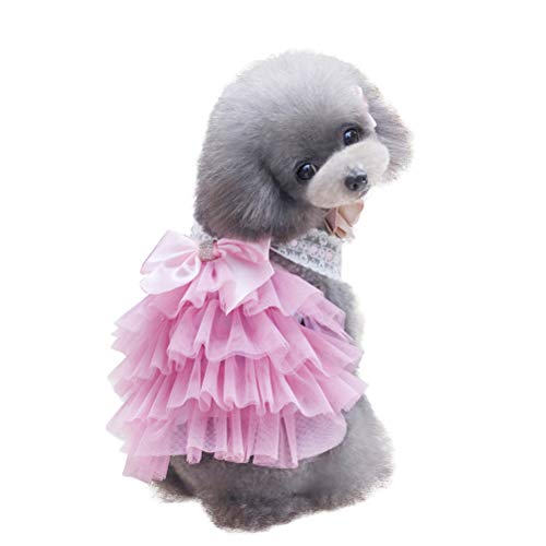 POPETPOP Vestido de princesa com laço de renda para cães e cachorros em várias camadas vestido de tu
