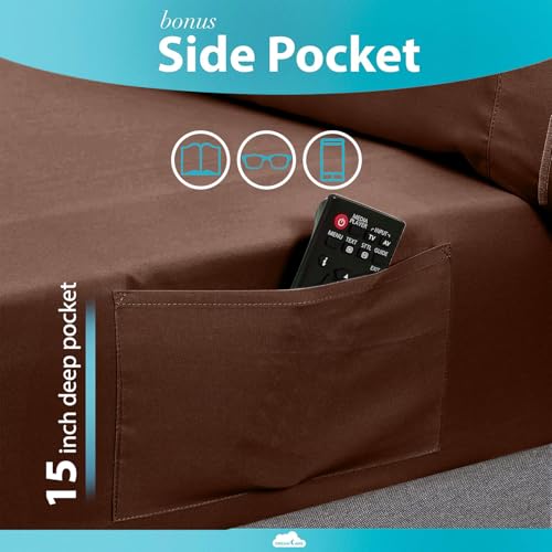 Image of DREAMCARE Full Size Sheets - 6 pcs Breathable Cooling Sheets Full Size Bed | up to 15 inch Deep Pocket Full Sheet Set with Side Pockets - Extra Soft Full Size Bed Sheets - Hotel Luxury Bed Sheets MochaBrown