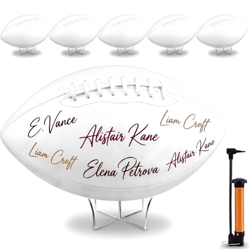 Hiboom Autograph Football with Acrylic Display Stand Air Pump Blank Gold Football for Trophy Anniversary High School College Coaching Gift Award Championship Party(2 Pcs,White,Size 9) by Hiboom - Used condition - US$27.87