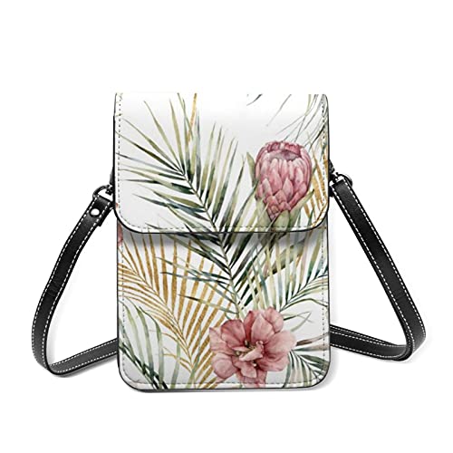 Mini sac à bandoulière pour téléphone portable avec de belles fleurs et poches multiples - Noir - Aquarelle avec protea, Taille unique Cover