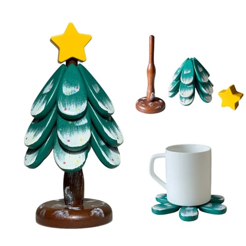 CHAQI Christmas Tree Shaped Coasters and Trivet Set, 3-Piece Folding
