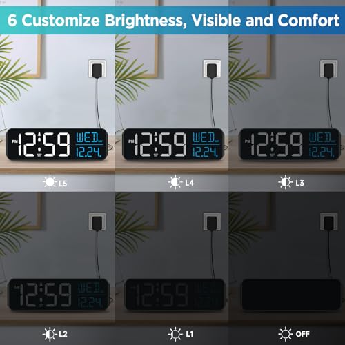 Image of Peakeep Large Display Digital Alarm Clock for Bedrooms, Date Day of Week Calendar Desk Table Clocks for Living Room Office, Dimmable Plug in Electric Clock, 5 Volumes, Loud, Auto DST