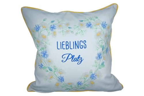 GILDE Kissen Lieblingsplatz Stoff blau, gelb, weiß 44085