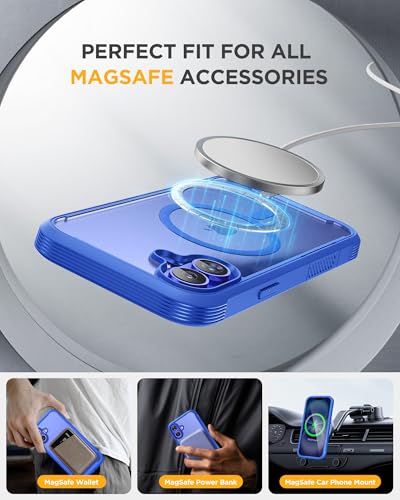 Image of Miracase Magnetic for iPhone 16 Plus Case Full-Body Phone with Built-in Glass Screen Protector, [Compatible with MagSafe] Military Drop Proof 16 Plus Cover Bumper 6.7 inch, Blue