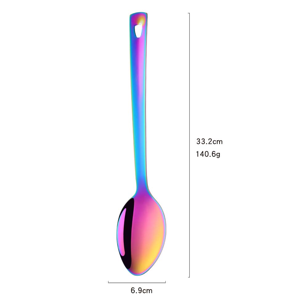dongbo Juego de 6 cucharas de servir de acero inoxidable, cuchara de catering de 13 pulgadas, juego de cubiertos de mango largo, cuchara de cucharón grande, cucharas de banquete de cocina, aptas para